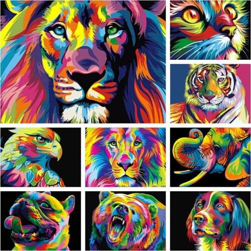 HUACAN Diamond Painting Kit Animal Cat 5D DIY Diamond Embroidery Lion Pictures Of Rhinestones Mosaic Decortion
