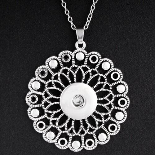 NEW mandala flower 18mm snap button Necklace pendant Vintage Bohemia DIY jewelry NK1202