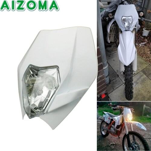 Supermoto Motocross White Headlight Fairing For Yamaha 125/200/250/501 EXC XC SXF SMR 12V/35W Universal Enduro Head Light Lamp