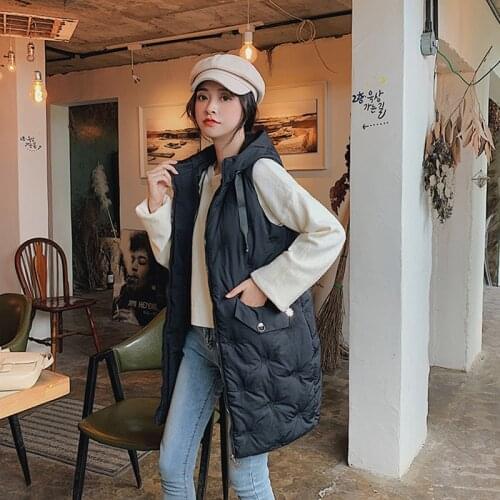 Autumn And Winter Woman Mid-length Hooded Cotton Vest Female Slim Sleeveless Casual Womens Vests Warm Outerwear