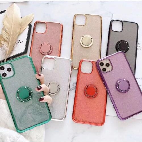 GIMFUN Transparent Shiny Bracket Phone Case for iPhone 12 11Pro X XR Xs Max 7 8 Plus Glitter Stars Holder Soft TPU Back Cover