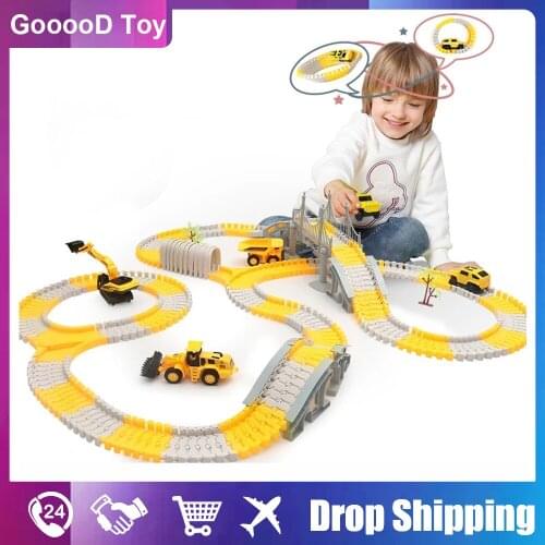 Diy Assembly Toys Electric Train Rail Railway Car Childrens Engineering Truck Excavator Model Interaction Early Educational Toy