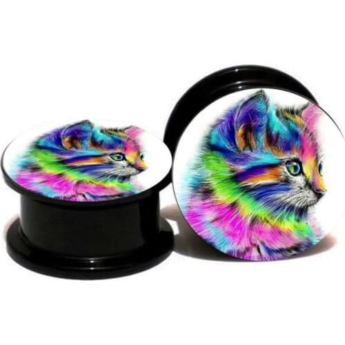 2 Pieces Fashion Acrylic UV Lovely Cat Ear Plugs Earring Gauges Punk Kitty Ear Plug Taper Expander Tunnel Body Piercing Jewelry