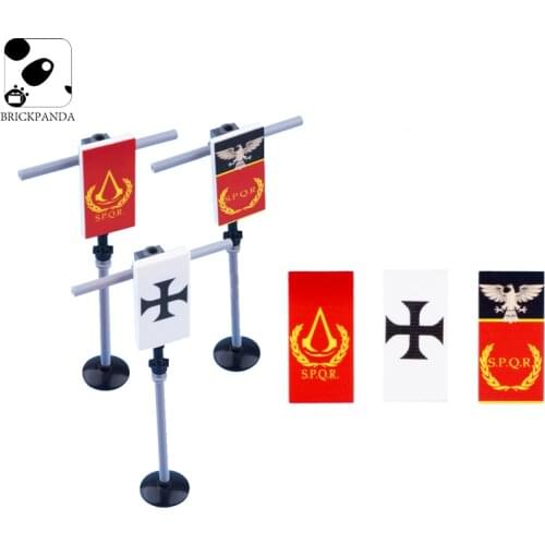 Medieval Roman Soldiers Military Building Block Minifigs Flag Army Black Warrior Crusader Weapon Accessories Children Toys 87079