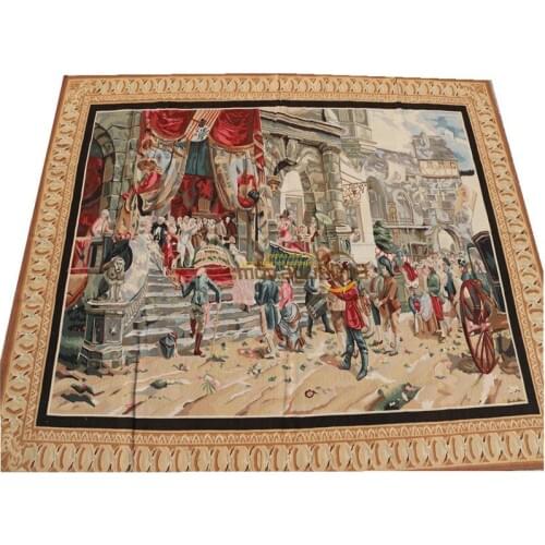 Vintage Aubusson Tapestry Panel Wool Brown Fashionable Circular Household Decoration Mat Square Tapestry Scarf