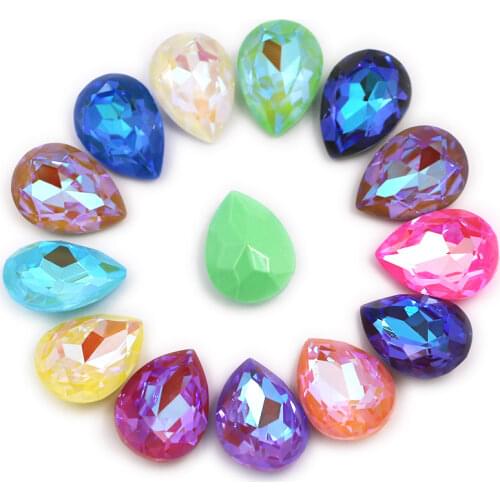 10x14mm 13x18mm Teardrop shape Mocha fluorescence pointback crystal strass glass rhinestones for earrings nail decorations