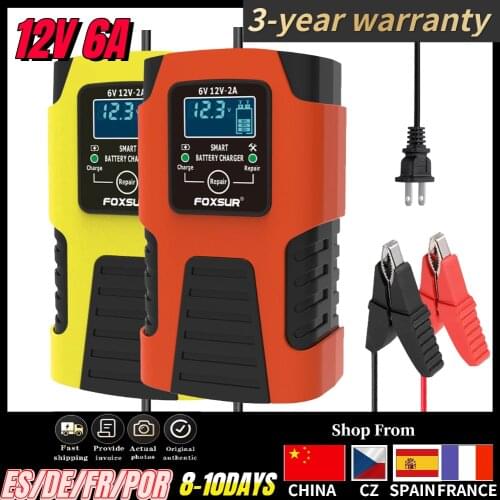 12V 6A Intelligent Car Motorcycle Battery Charger For Auto Moto Lead Acid AGM Gel VRLA Smart Charging 6A 12V Digital LCD Display