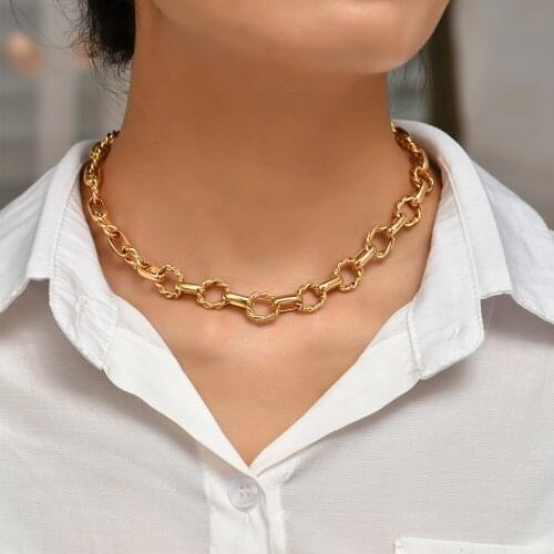 Gold Punk Geometric Twisted Circle Chain Necklace for Women Trendy Round Link Chain Metal Necklace Choker Jewelry Gifts