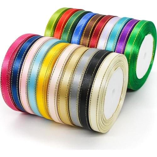 10mm Gold Edge Satin Ribbon 22Meters/Roll Christmas Halloween Flower Gift Box Wrapping Ribbon Birthday Party Wedding Decoration