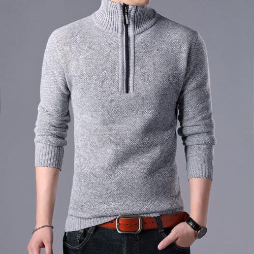 2019 Mens Sweaters Stand Collar Autumn Winter Warm Cashmere Wool Zipper Pullover Sweaters Man Casual Knitwear Slim Fit Tops Men