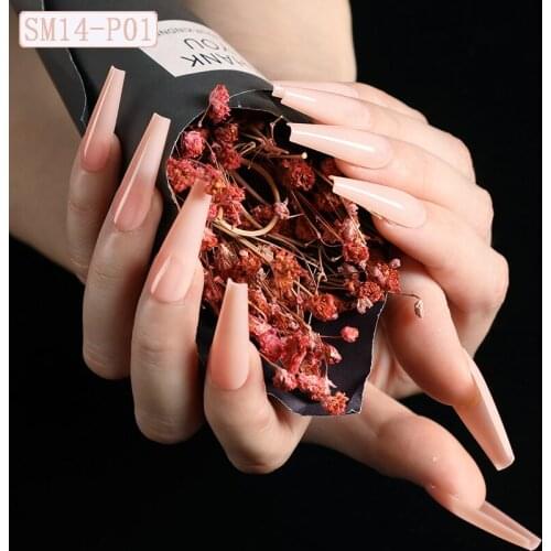 24pcs latest design super long candy color ballet coffin fake nails complexion 14-P01