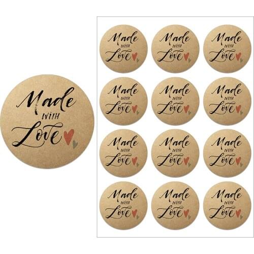 3.5/4.5cm Handmade With Love Vintage Kraft/White Paper Stickers Adhesive Labels Baking Thank You For decoration Sticker