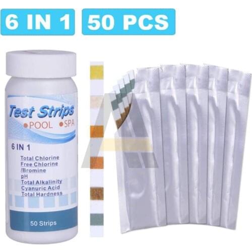 50pcs/bottle Test Paper 1-14PH Wide Range pH Test Paper 6 In 1 Multi-functional Acid Water Hardness Swimming Pool Test Strip