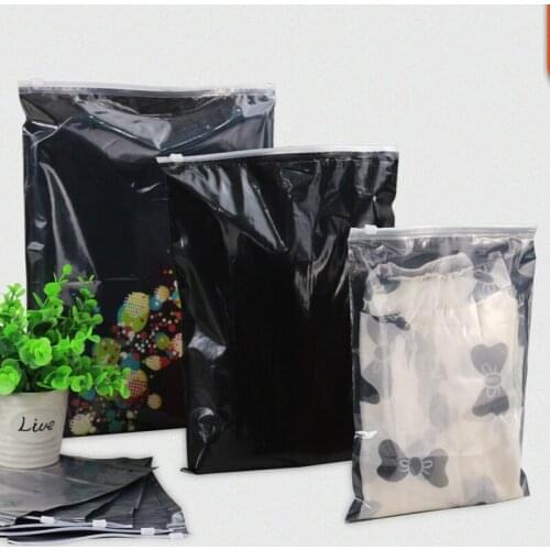 50pcs Translucent black zipper ziplock bag clothing underwear socks packing bags large small plastic pouch package