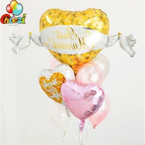 9 pcs/lot Just Married Heart and Doves Foil balloon 18 inch Heart Helium ballon 12 inch Latex balloons Wedding party decoration