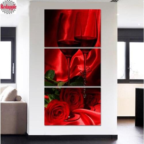 Diamond painting Romantic Wine Rose Pictures 5d cross stitch diy diamond mosaic full square 3pcs/set embroidery crystal pattern
