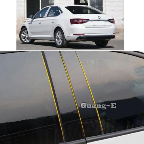 Car PC Material Pillar Post Cover Door Trim Window Piano Black Molding Sticker Plate Parts For Skoda Superb 2016 2017 2018-2021