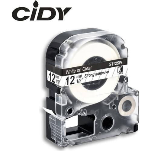 CIDY White on Clear ST12S ST12SW/LC4TWV strong adhesive ribbon cassette tape for kingjim/epson label printer LW300 LW400 LW-600P