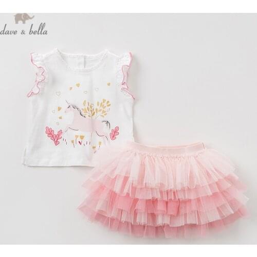 DBA9413 Dave bella summer baby girl clothing sets cute children animal suits infant high quality clothes girls pullover outfit