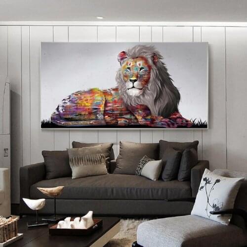 Graffiti Animals Lion Horses Tiger Large Size Canvas Painting Wall Art Poster Modern Animal Picture Art Wall for Living Room