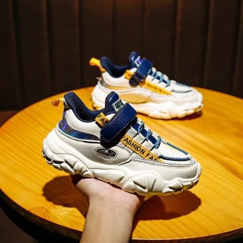 Fashion Kids Sport Shoes Boys Chunky Sneakers Lightweight Children Casual Running Shoes Pu Leather Tenis Sneakers for Girls 2021