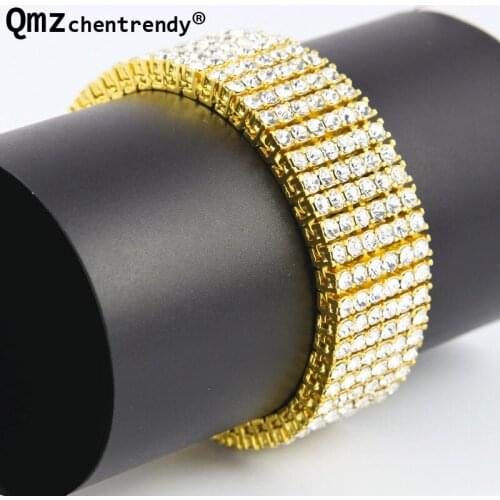 Exaggerated Punk Bracelets 6 six Rows Shiny Full Rhinestones Bangle Hip Hop Bling Jewelry Chains Link Wristbands Men Women Gift