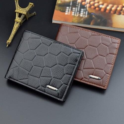 Men Wallet Male Short Credit Card Holder Fashion Youth Casual Horizontal Embossed Stone Pattern 3 Fold Soft Purse High Capacity
