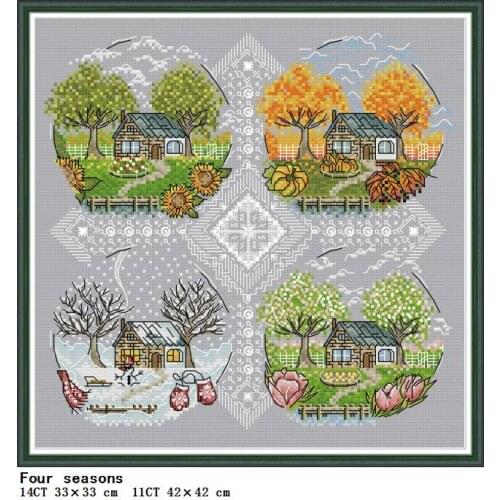 Hut four seasons count Cross Stitch Kits DIY Scenery Pattern Aida 14CT 11CT Embroidery Set Needlework Home Decoration Painting