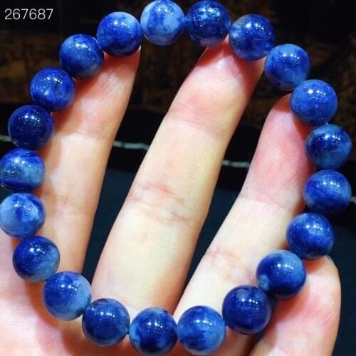 Natural Blue Dumortierite Quartz Rutilated Quartz Bracelet 9mm Women Men Round Beads Rare Reiki Stone AAAAA