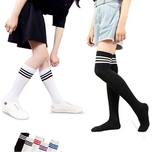 2019 New Childrens High Socks Summer Sports Cotton Stripes Boys Girls Student Socks