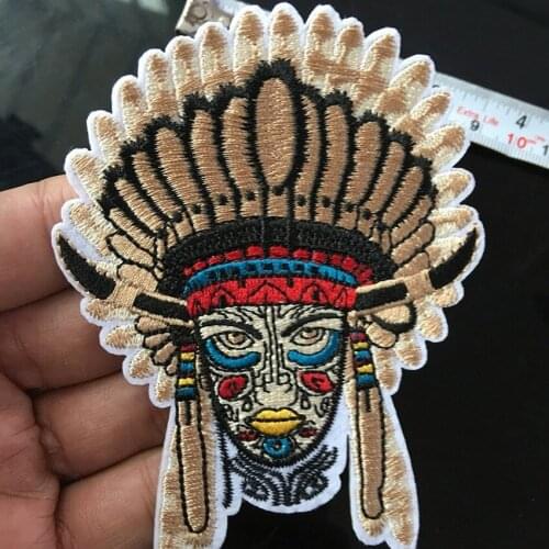 New Military Cropped Patches Skull Indian Style Embroidery Iron on Patch Clothes Stickers Diy Accessories Sewing Coat Applique