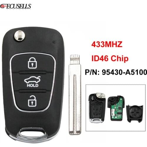 3 Button Upgraded Folding Flip Remote Car Key 433MHz ID46 Chip P/N: 95430-A5100 for Hyundai New I30 2013 2014 2015 2016 2017