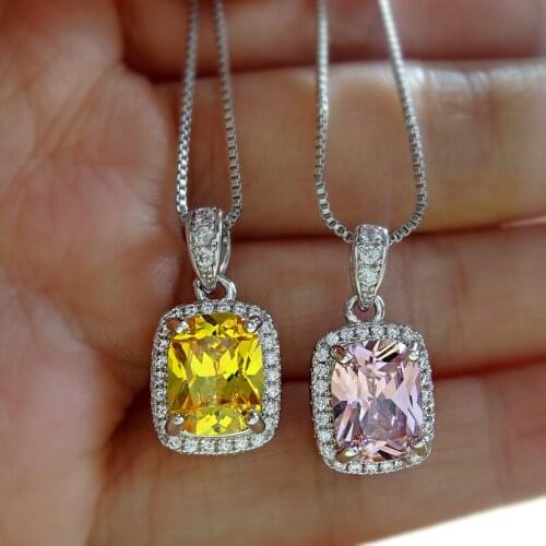 Women Pendant Necklace Rectangular Radiant Cut Emerald Citrine Ruby Sapphire Pink Gemstone Wedding Birthday Fine Jewelry Gifts