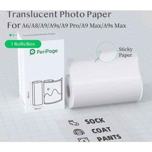 PeriPage Translucent Photo Sticker BPA-Free Adhesive Thermal Paper Roll Sticky Paper Waterproof for PeriPage A6/A8/A9/A9s/A9 Pro