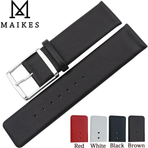 MAIKES 16mm 18mm 20mm 22mm Genuine Leather Watch Band High Quality Thin Soft Brown Watch Strap Case For CK Calvin Klein