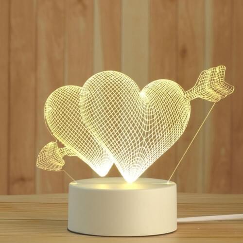Romantic Love 3D Lamp Acrylic LED Night Light Valentines Day for Home Decor Table Lamp Gift Box Baby Shower Gift