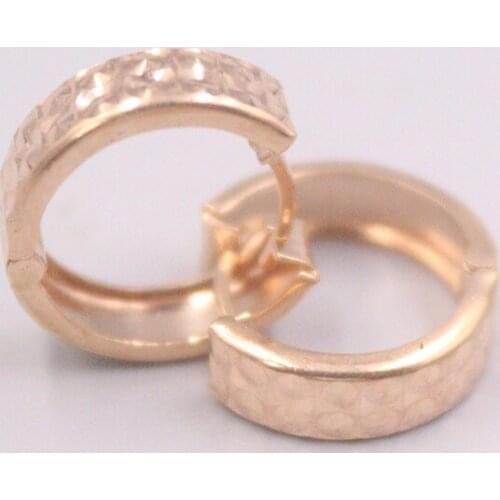 Real Pure 18K Rose Gold Earrings Carved Two Rows Hoop Earrings Men Woman Gift 2.3-2.5g
