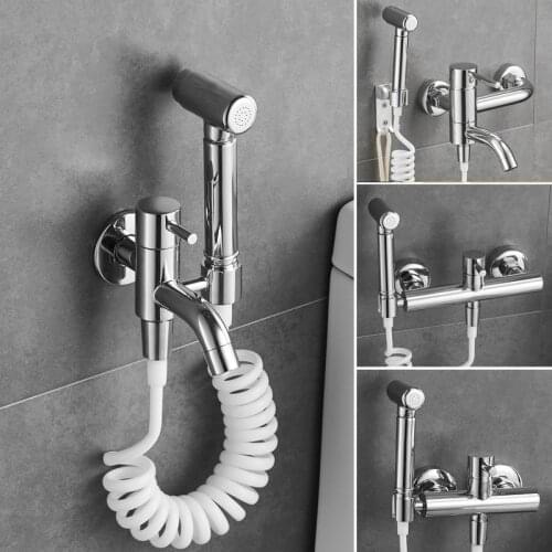 Bidet Faucets Solid Brass Hot and Cold Bathroom Toilet Shower Blow-fed Spray Gun Nozzle Black Bidet Faucet Bathroom Hardware