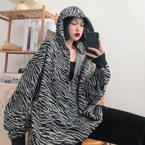 Zebra print fried street coat autumn clothes zipper hoodie thin 2020 new trend harajuku hoodie goth