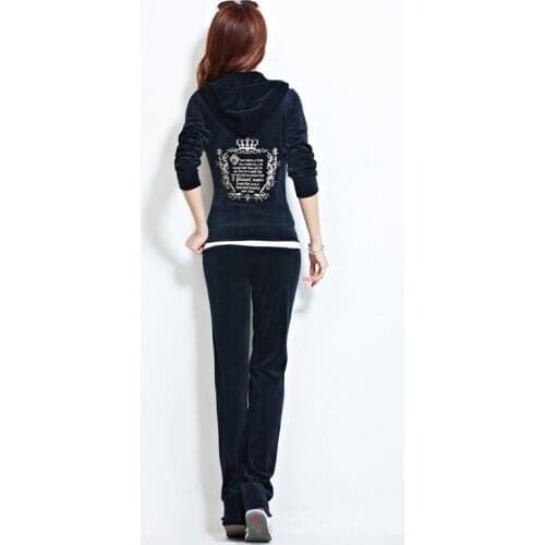Spring and autumn 2021 gold velvet sports suit female new fashion letter printing long-sleeved trousers suit