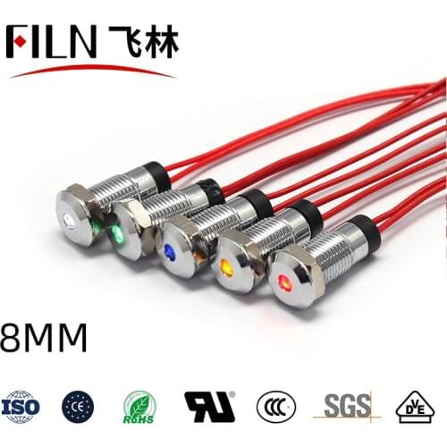 FILN 8mm waterproof high quality 12v 24v 220v 110v Lamp Car Truck Boat pilot lights led indicator light with cable