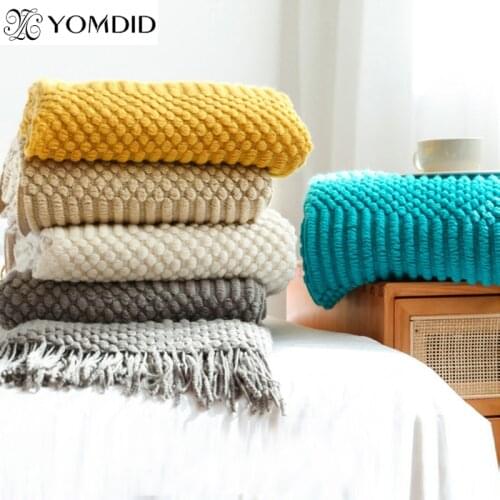 Nordic Knitted Blanket Travel Blanket Grey Khaki Sofa Throw Blanket with Tassels for Spring/Summer/Autumn Air Condition Blankets