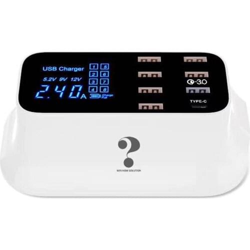 8 Port Multi USB PD Charger HUB Quick Charge 3.0 LED Display Multi USB Charging Station Mobile Phone Desktop Wall Home EU Plug