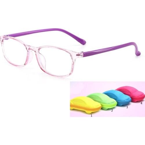 With Case Boy Girl Game Reading Computer Protective Goggle Fashion Children Glasses Plain Kids Square Anti Blue Light Eyewear