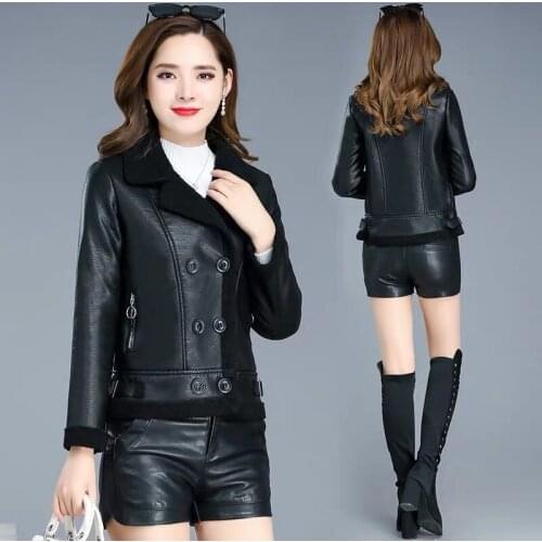 2021 New Women Spring Autumn Black Faux Leather Jackets Female Basic Coat Turn-down Collar Biker Jackets Ladies Pu Outwear H1071