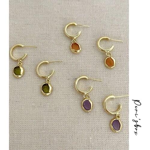 PerisBox Gold Color Romantic Water Drop Dangler For Women Cute Oil Drop Earrings Small Rond Inlaid Stone Statement Jewelry 2021