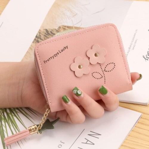 Womens Wallet Flower Tassel Zipper Coin Purses Female Short Cute New Card Holder Ladies Hot Sale Solid Color Mini Clutch Bag