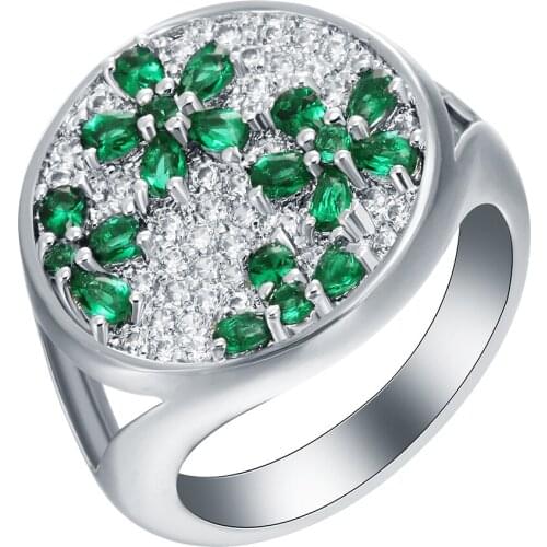 Flower finger ring for women fashion jewelry gift 2017 Luxury round green white CZ Gem silver color wedding engagement rings