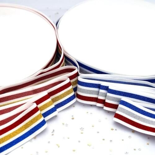 1M Gold Silver Glitter Elastic Band Red Blue Stripe High Elasticity Headdress Waist Band Yoga Suit DIY Garment Sewing Accessorie