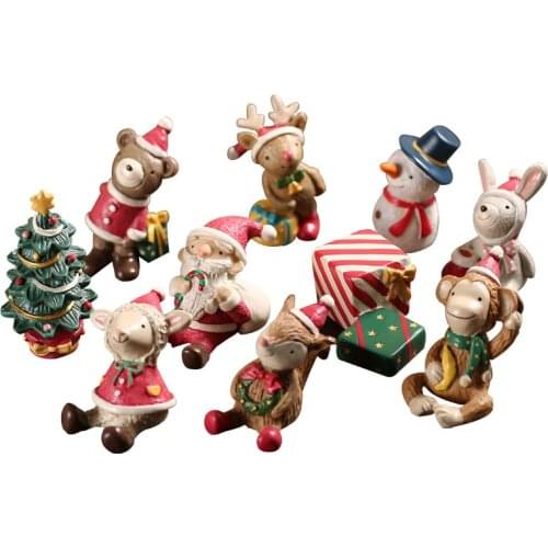 1Pc Mini Christmas Figures Deer Resin Miniature Figurine Statue Santa Claus Home Decoration DIY Garden Ornament Craft Kids Toys